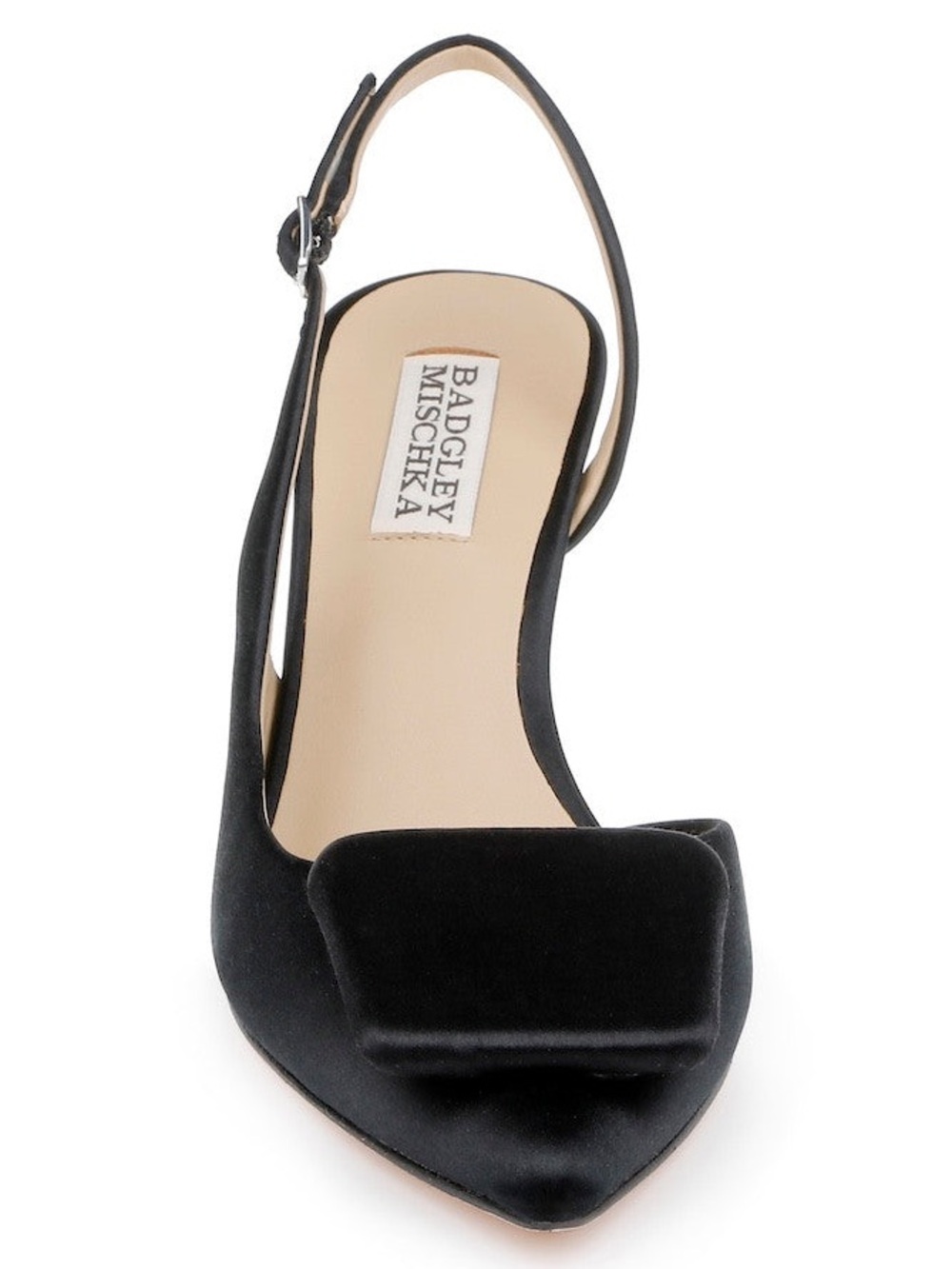 Badgley Mischka Graciella Black Pointed-Toe Slingback Satin Pump - Picture 2 of 10